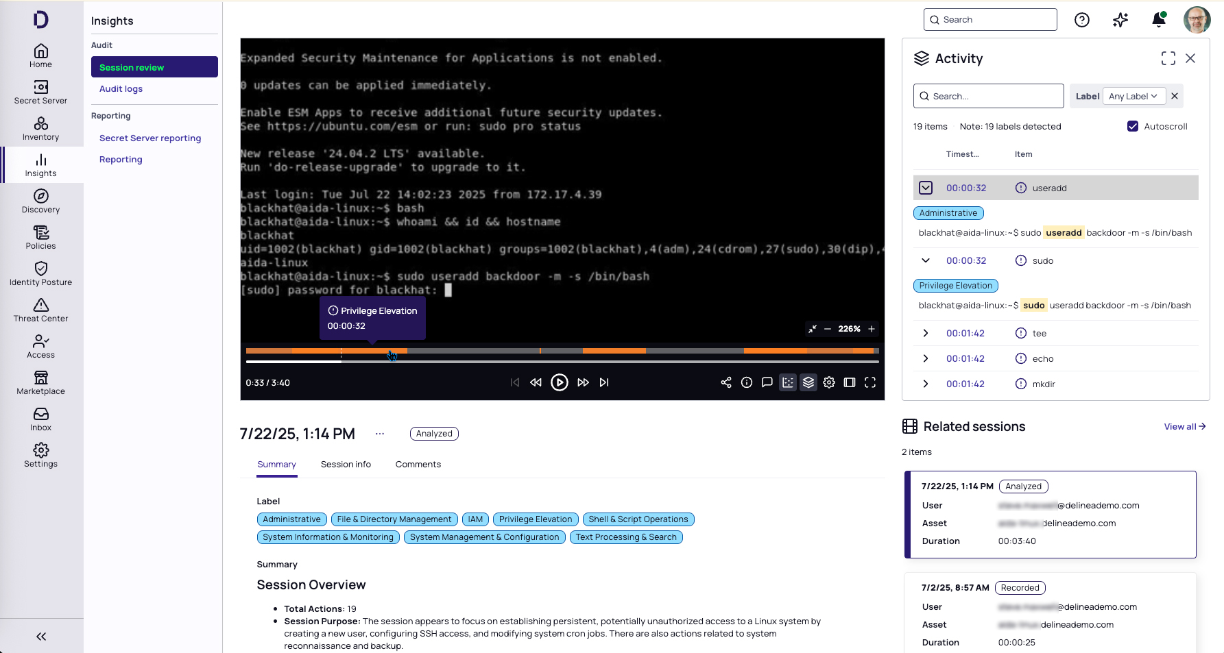 AI-Driven Auditing - Delinea Screenshot