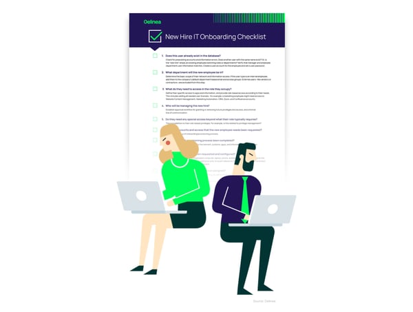 Man and woman with new hire IT onboarding checklist