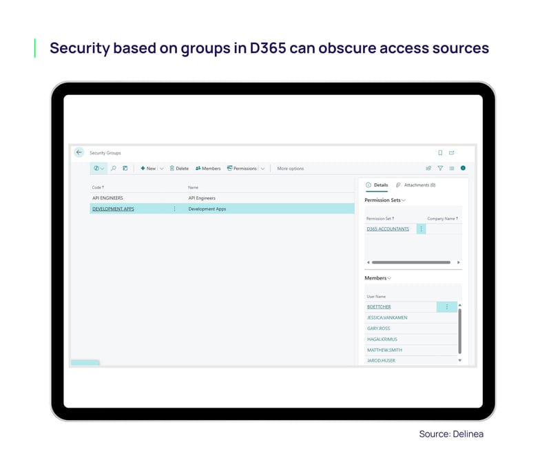 Security based on groups in D365 can obscure access sources