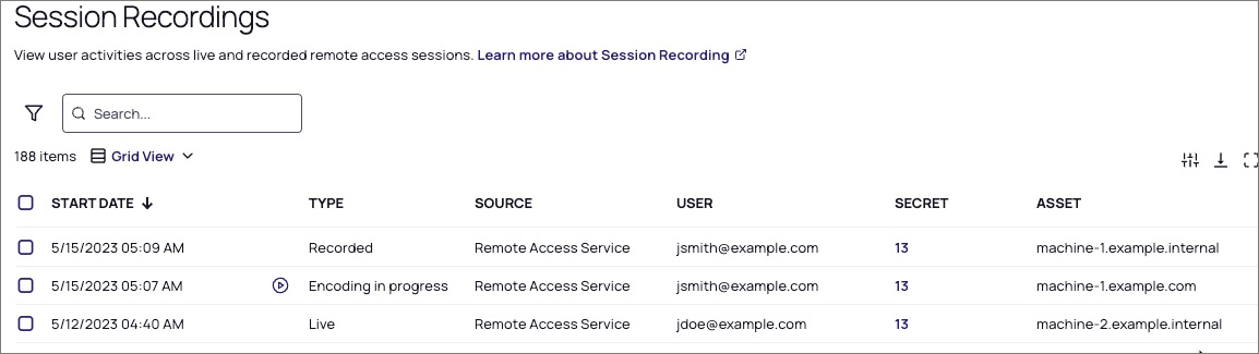 Screenshot: Delinea Platform Session Recording 