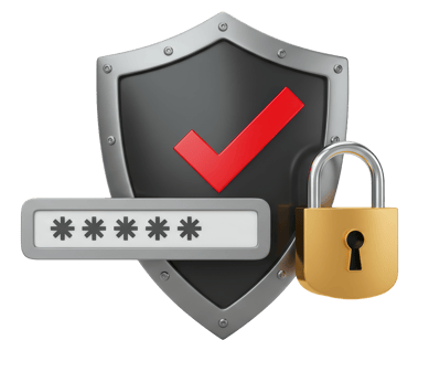 Security Symbols: Shield, lock and password
