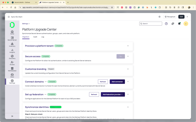 delinea-screenshot-platform-upgrade-program-workflow
