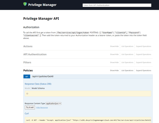 Screenshot - Privilege Manager API