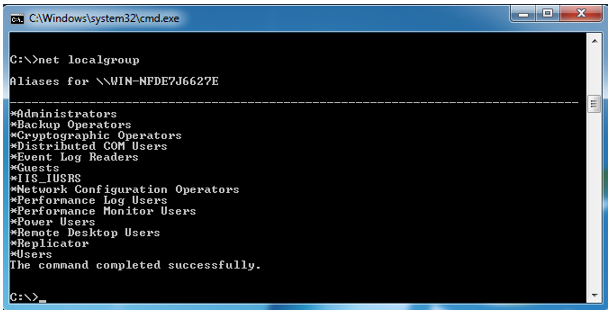 net localgroup displays the name of the server and the names of local groups on the computer