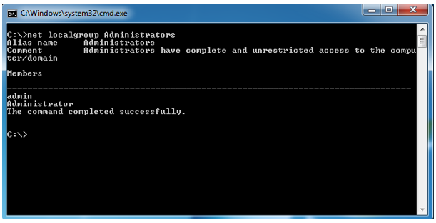 Using “Net localgroup Administrators” will display the members of the local administrator group