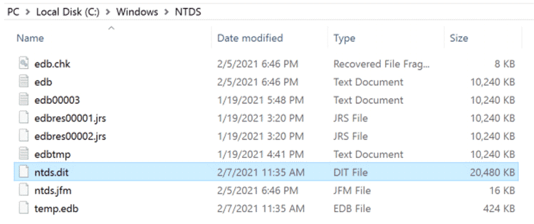 ntds.dit located in %systemroot%