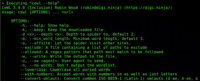 Screenshot - CeWL custom wordlist generator