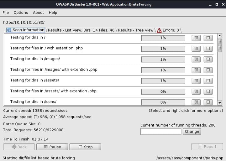 Running DirBuster against Web Server