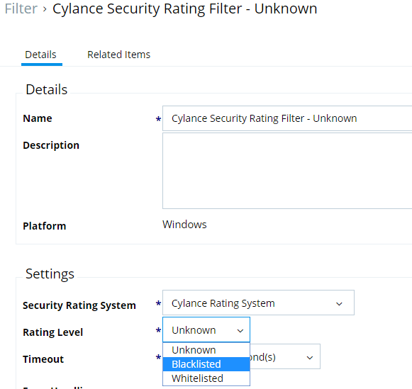 Cylance security rating filter