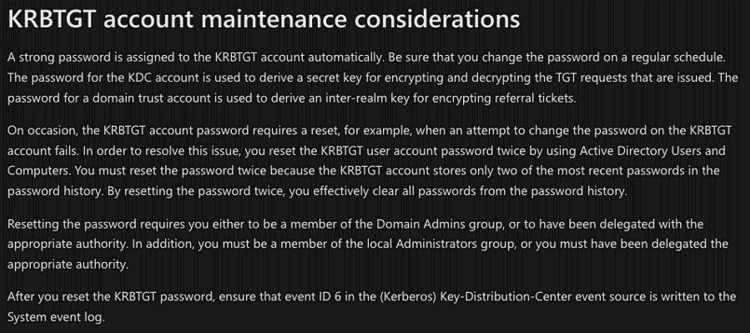 KRBTGT Account Maintenance Considerations