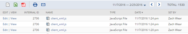 Figure 3 Saved Search results to display changes to source files