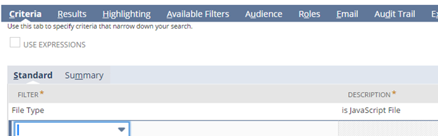 Figure 5 Setting Save Search filter for "Script" or "Script Deployment" file types