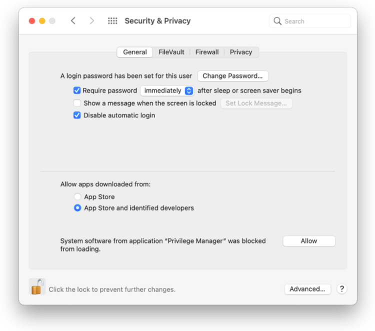Screenshot: macOS Big Sur SYSEX Security and Privacy Dialog