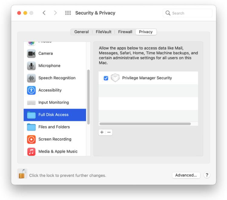 Screenshot: macOS Big Sur SYSEX Privacy Dialog
