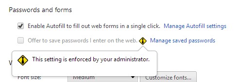 Offer to save passwords I enter on the web is now disabled