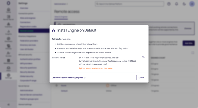 Screenshot: Privileged Remote Access Install Engine