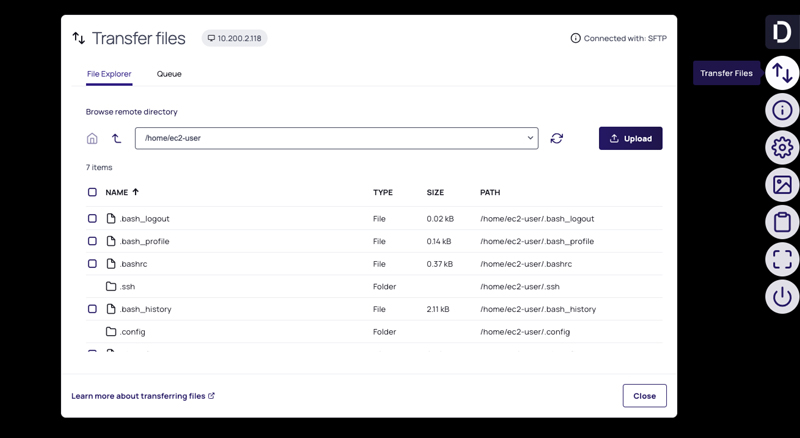 Screenshot: Privileged Remote Access Transfer Files